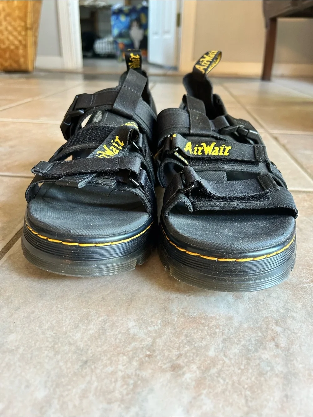 Dr. Martens Black Sandal with Yellow Stitching